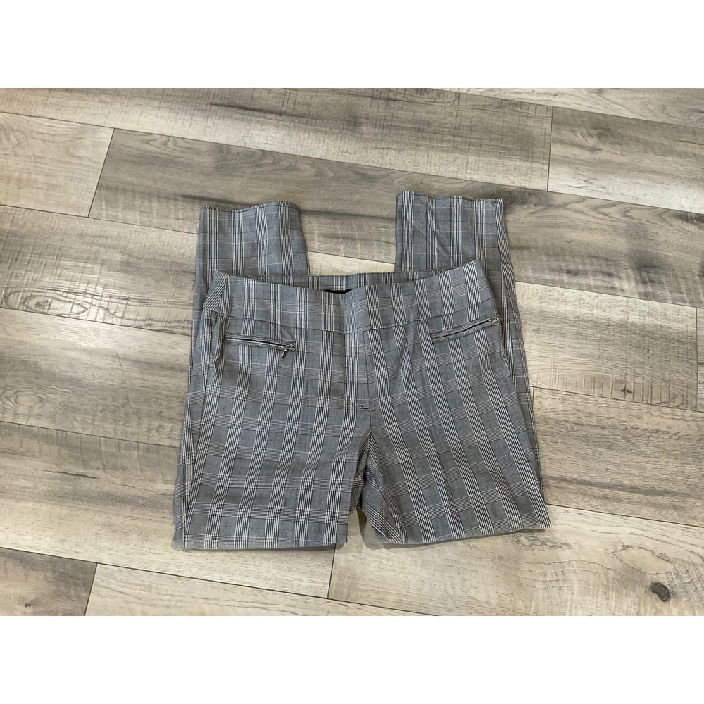 Soho Apparel LTD Glen Plaid Pull On Pants Gray Plaid Zip Pockets Size Large